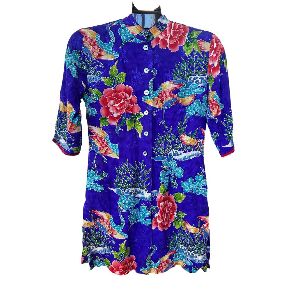 Vintage Chico's Design Silk Eastern Tunic Shirt / Dress 0 XS S (Late 90s / Y2K)